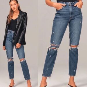 Abercrombie & Fitch Denim Mom Jeans High Rise Distressed Straight Leg Size 10L